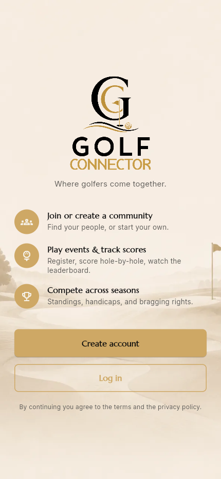 Golf Connector welcome screen