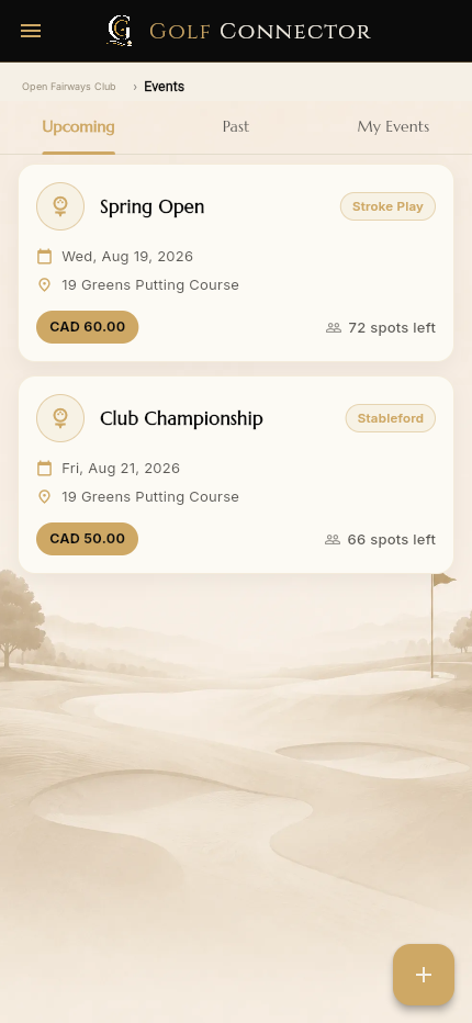 Browse and register for golf events