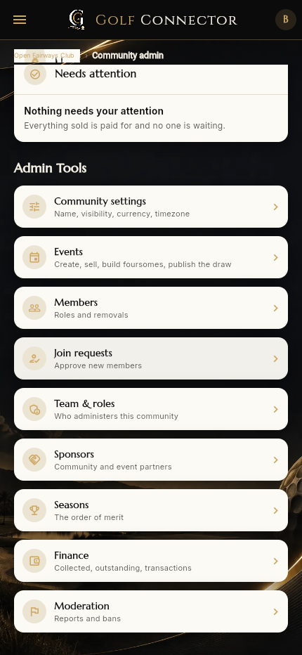 Community admin dashboard