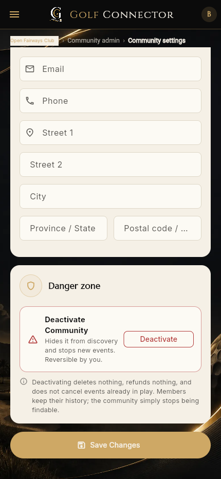 Community settings save