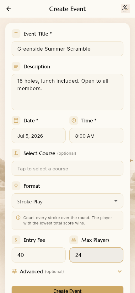 Create event filled