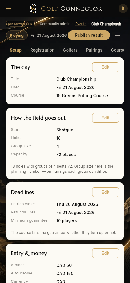 Event advanced status