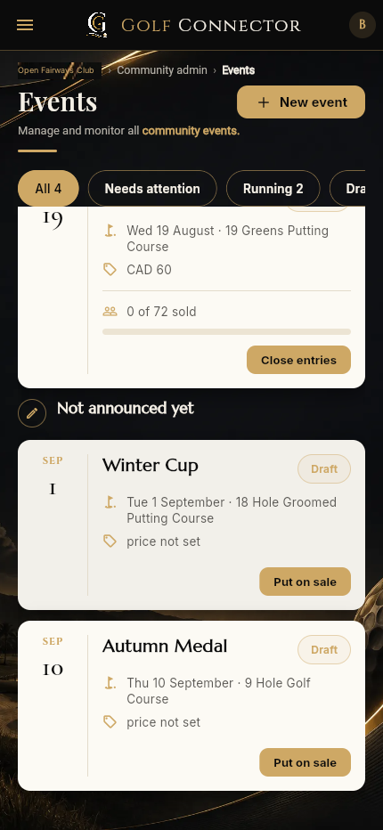 Manage events published
